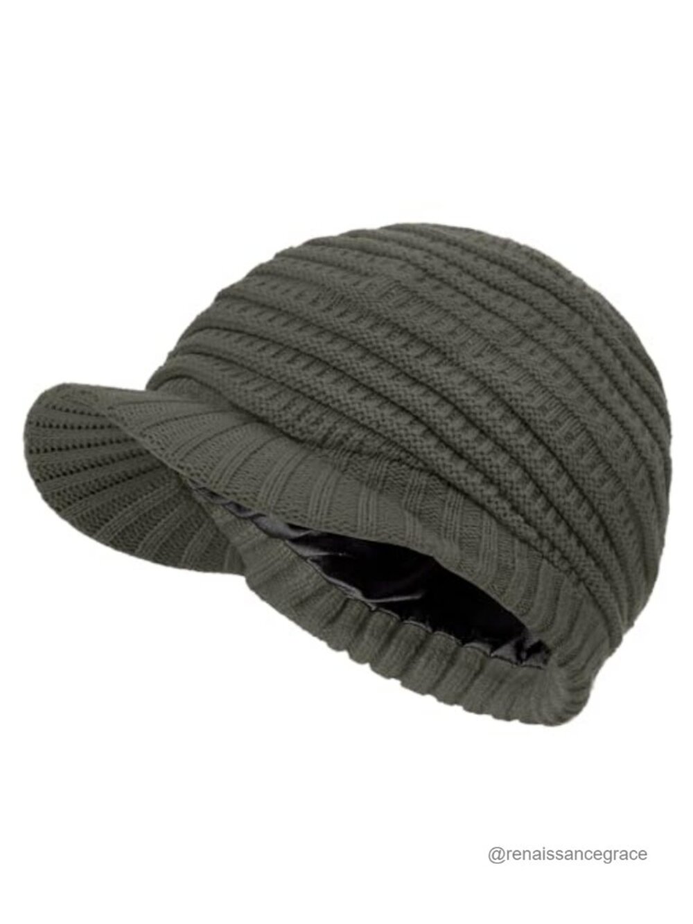Satin Lined Beanie with Brim Winter Hat for Women Curly Hair